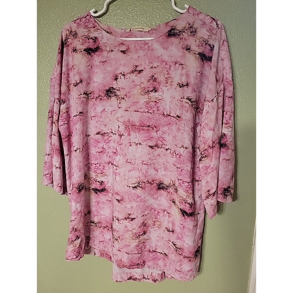 Soft Surroundings Shirt Medium 3/4 Sleeve Pink Abstract Tie Dye Stretch‎